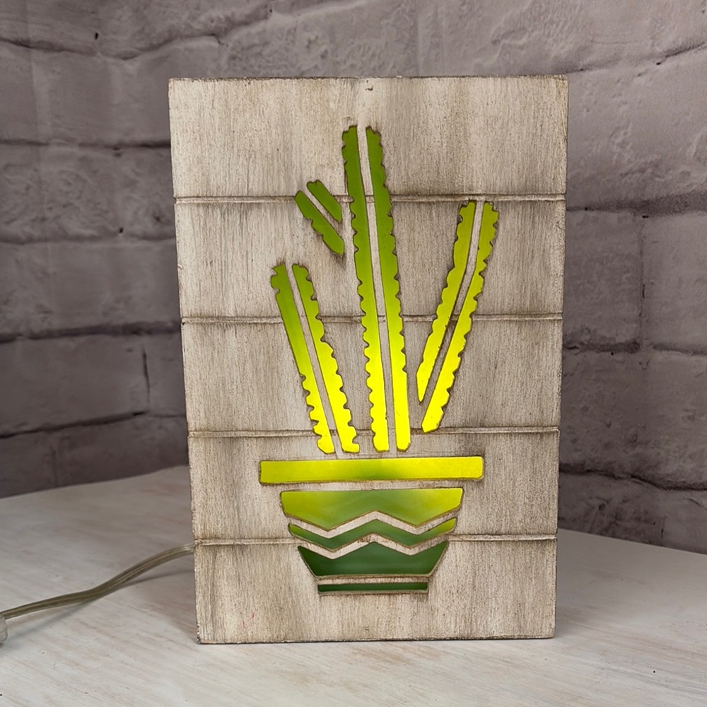 Kirklands Cream and Green Cactus Lantern